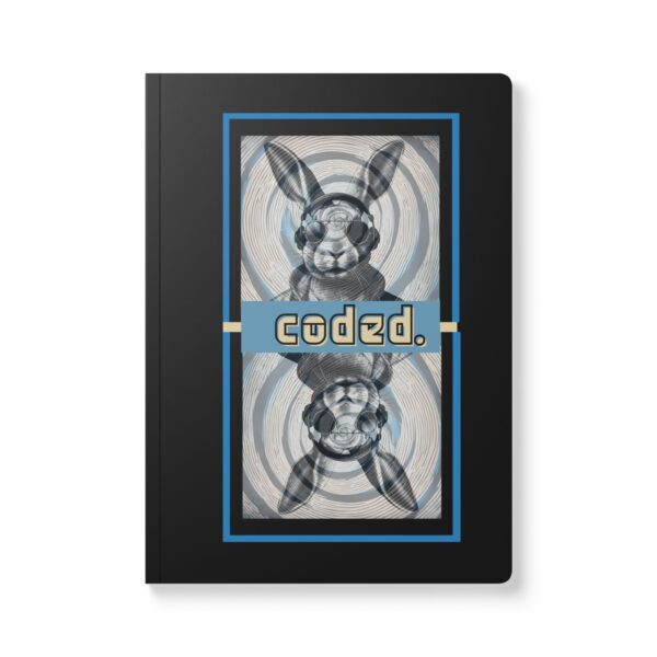 Cover image of coded. softcover writing journal from Holerabit featuring symbolic spiral design