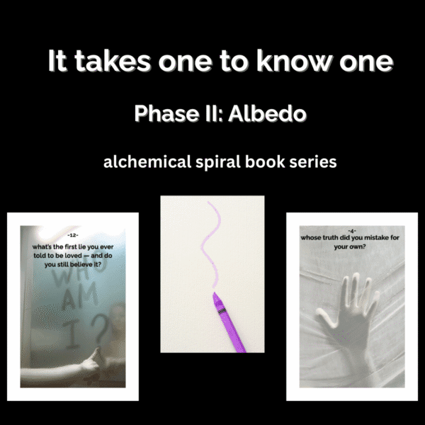 Inside pages of the spiral workbook Albedo — featuring journaling prompts, spiral-coded layouts, and reflection rituals from Book Two.