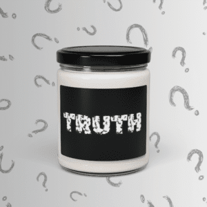 truth Self ExpresScents™ candle with white text and red spiral on matte black jar