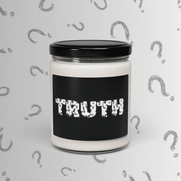 truth Self ExpresScents™ candle with white text and red spiral on matte black jar