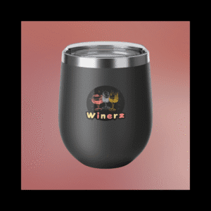 Matte black Winerz wine tumbler with Winerz wine tumbler black stainless spiral cupthree clinking wine glasses