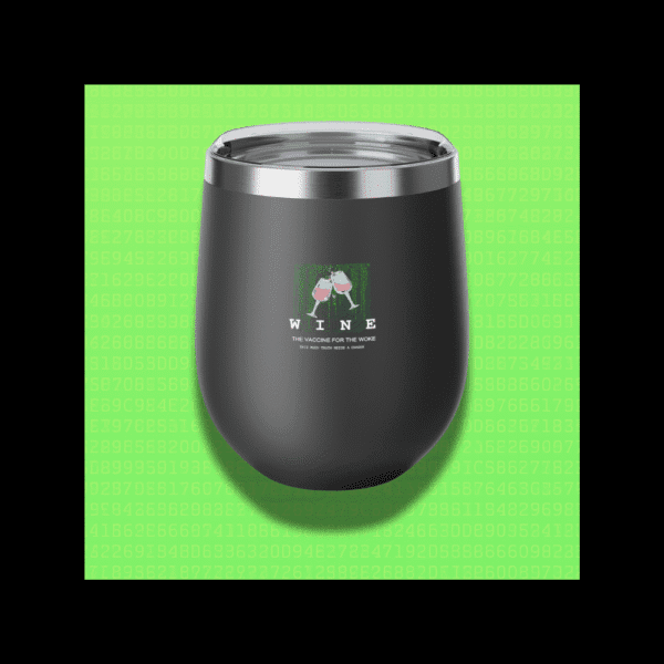wine truth tumbler with green code and clinking glasses