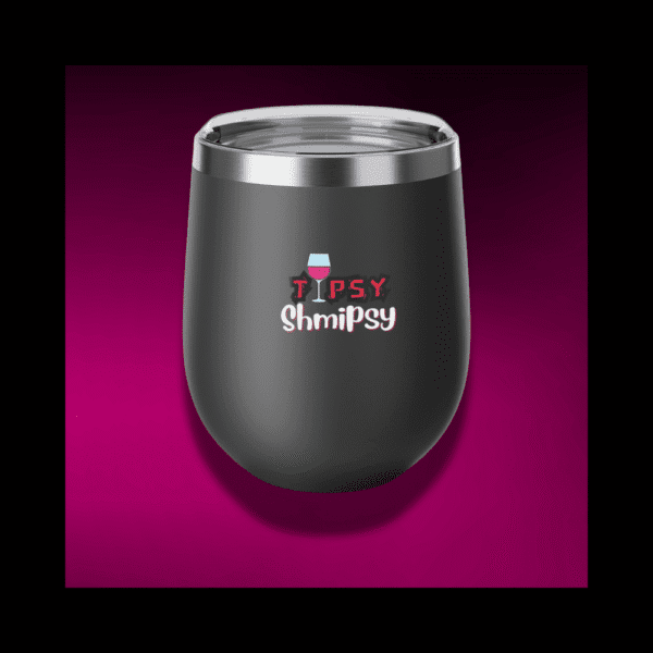 Tipsy wine tumbler with rose pink quote and clinking wine glasses