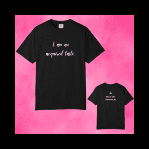 spiral transformation clothing featuring “I Am an Acquired Taste” on cotton tee