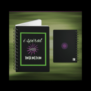 i spiral with intention notebook with green and purple spiral cover by holerabit