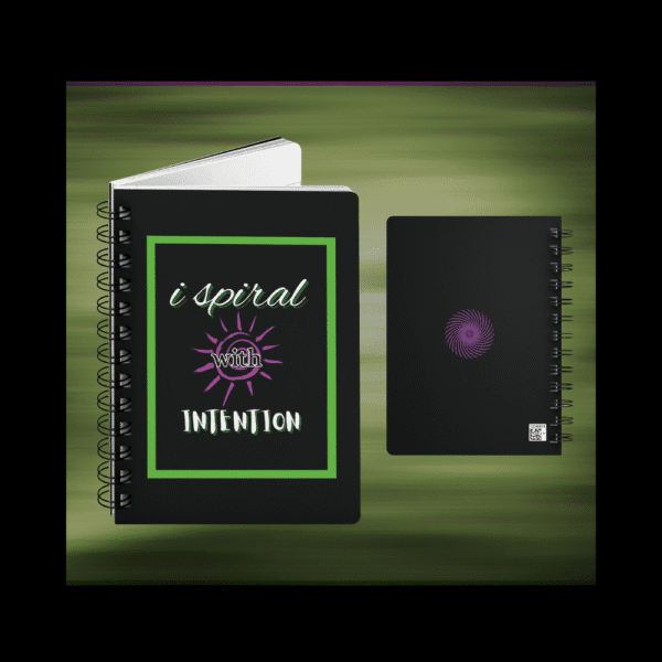 i spiral with intention notebook with green and purple spiral cover by holerabit