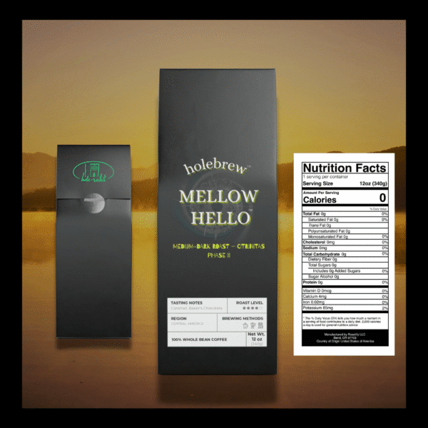 Medium-dark roast coffee bag with golden spiral design for Citrinitas