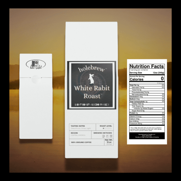 Spiral-coded light roast coffee bag with white packaging